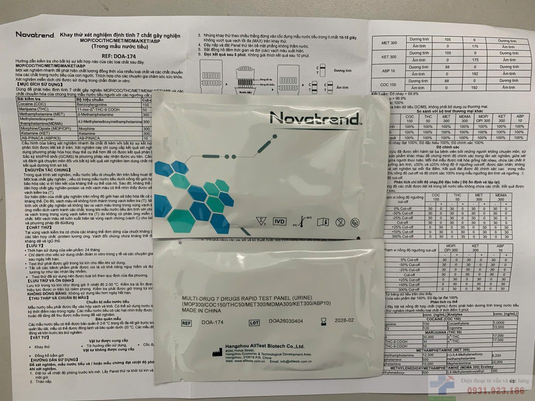Que thử xét nghiệm định tính 7 chất gây nghiện MOP/MDMA/COC/MET/ABP/KET/THC Novatrend 4 Que thử xét nghiệm định tính 7 chất gây nghiện Novatrend