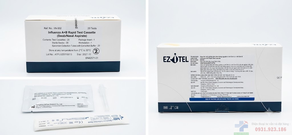 Que test Cúm AB Ezitell, test influenza ab ezitell,dạng khay 2 Que test Cúm AB Ezitell